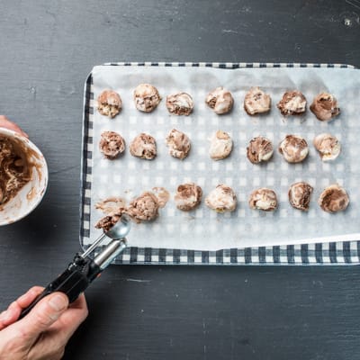 Step 1 - Ice cream balls on a sheet pan